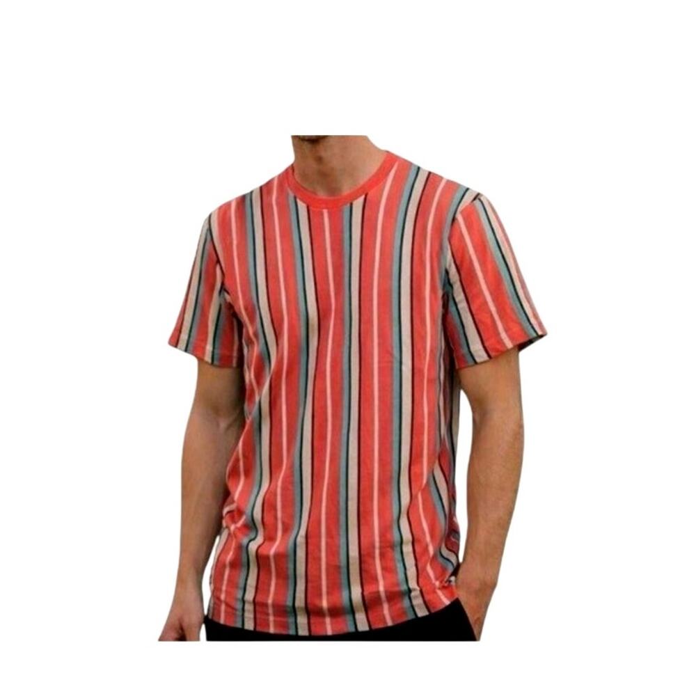 San Francisco Work Shirt Mens Size M Pink Stripe Short Sleeve Crew Neck Cotton